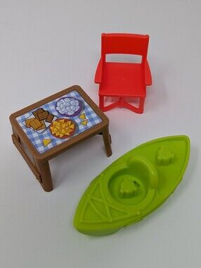 Fisher Price Little People Camping Red Chair Table Green Kayak